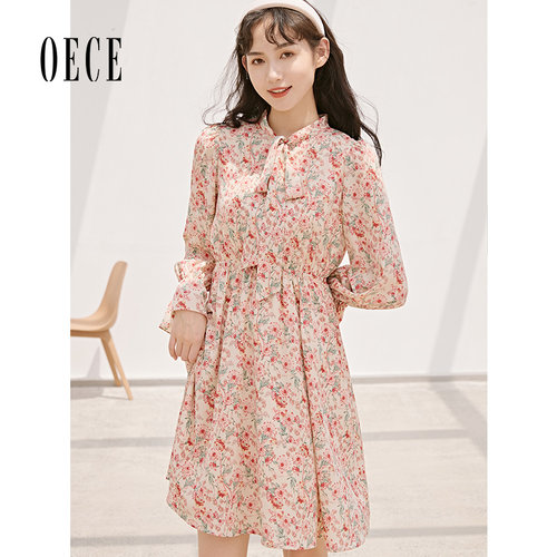 oece秋冬长袖连衣裙小个子碎花