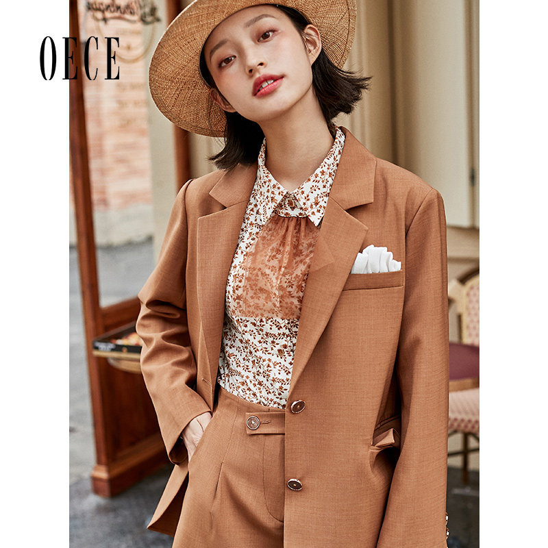Oece气质小西装春秋新款女复古气质设计感西服休闲外套