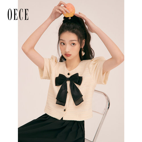 Oece法式蝴蝶结上衣短袖