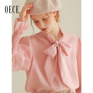 女装 Oece法式 新款 女春季 复古设计感上衣衬衣 浪漫系带衬衫