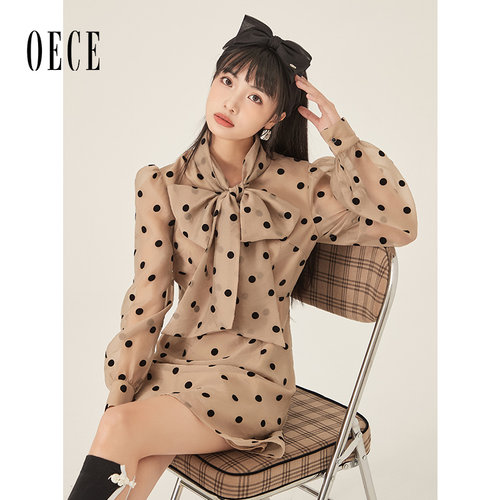 Oece复古波点连衣裙新款
