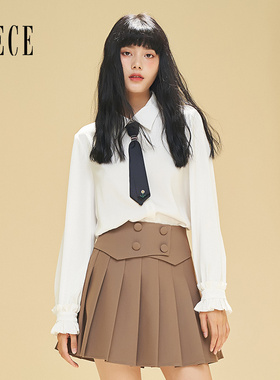 Oece冬装新款女装复古帅气通勤白色气质衬衫秋设计感长袖上衣