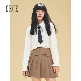 秋设计感长袖 Oece冬装 复古帅气通勤白色气质衬衫 女装 上衣 新款