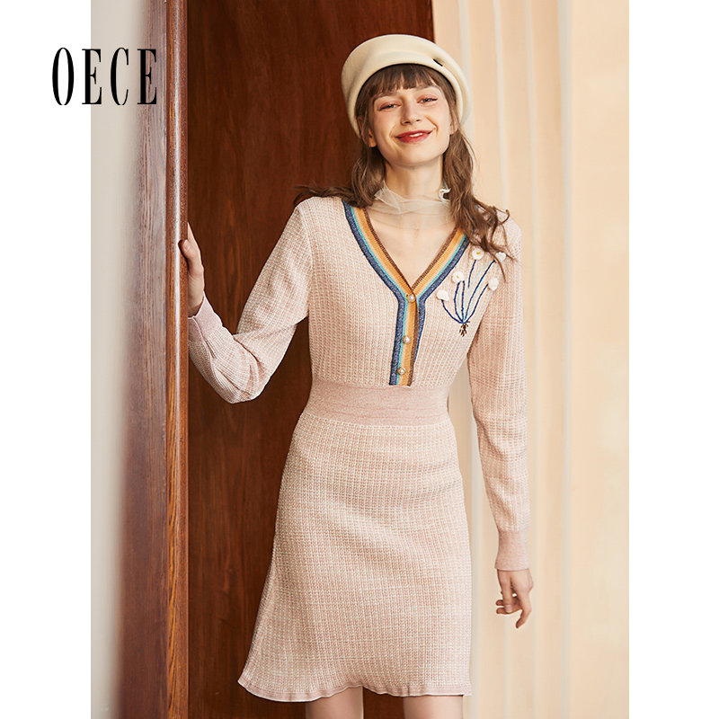 Oece冬装新款女装法式搭秋连衣裙