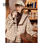 Oece毛呢外套2022冬季新款复古格子外套气质呢子呢大衣女
