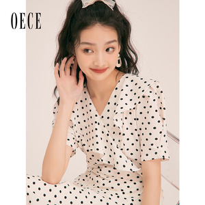 Oece法式波点连衣裙春夏季新款女装高级感裙子复古港味气质裙