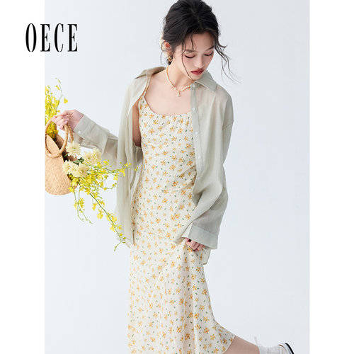 oece甜美碎花设计感吊带裙
