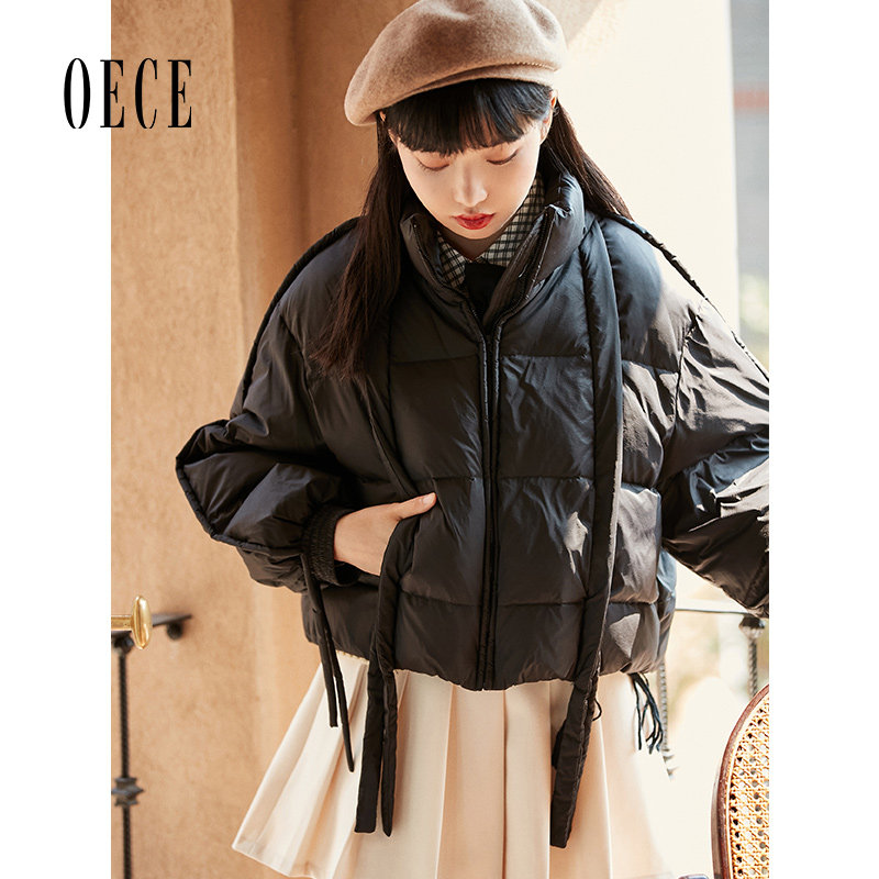 复古黑色短款羽绒服外套