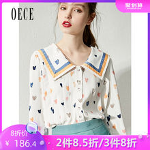 衬衣 长袖 复古港味印花雪纺衫 上衣设计感衬衫 新款 Oece2019秋装 女装