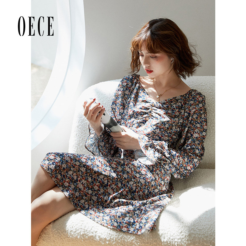 OECE淑女碎花连衣裙秋装新品