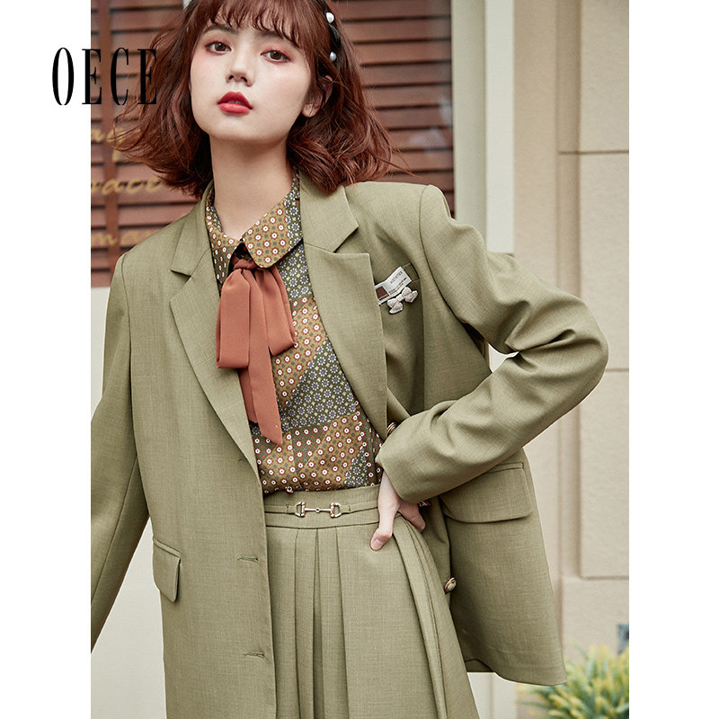 Oece气质小西装秋女装复古设计感西服春秋通勤休闲外套