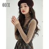 Oece复古设计感格纹两件套秋冬季 女 气质吊带裙子套装 新款 女装