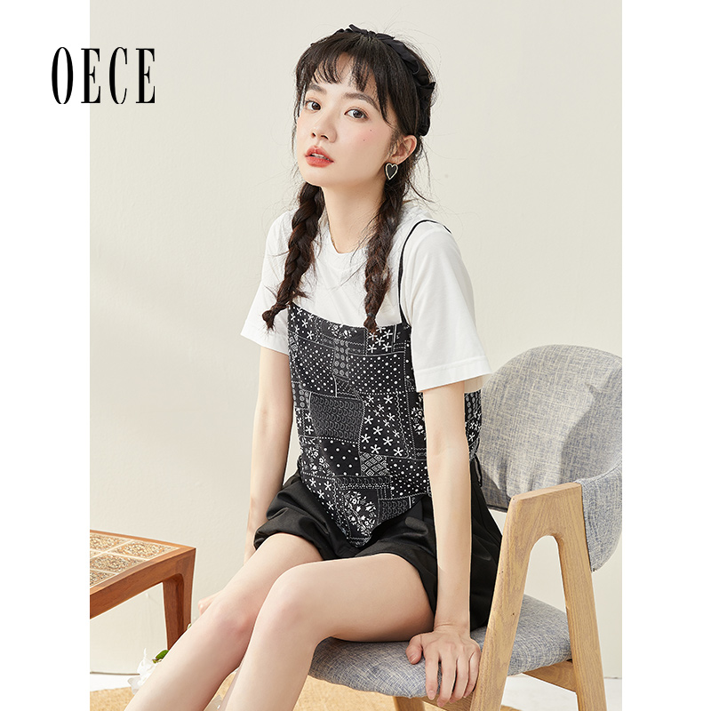 Oece短袖复古两件套上衣