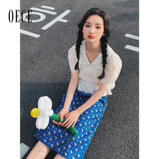 上衣设计感女小众早春甜美衬衣 女装 Oece复古港味衬衫 春夏新款