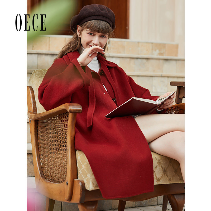 Oece外套冬装新款女装复古双面