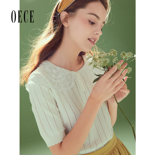 oece春夏新款甜美风蕾丝仙女衬衫