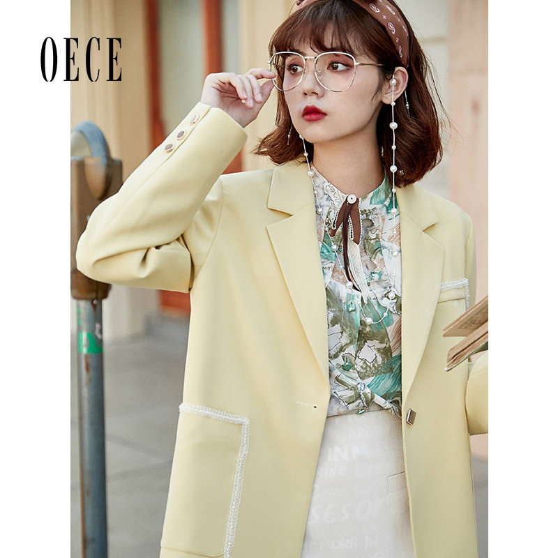Oece设计感小西装外套春秋春装新款女法式个性炸街西服