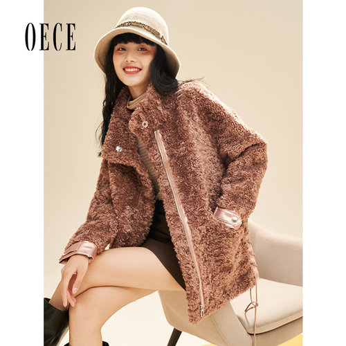Oece羊羔毛大衣秋冬季新款复古加厚羊剪绒毛毛外套女中长款
