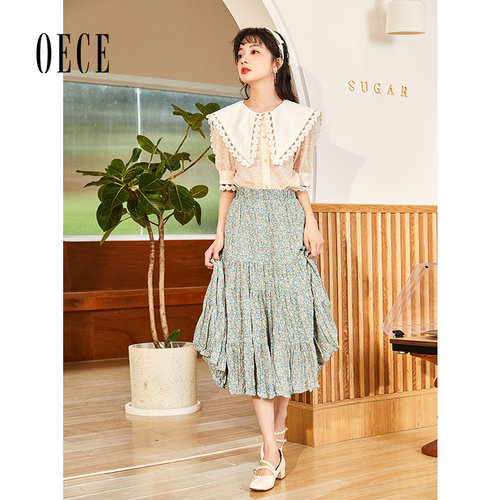 oece复古夏季新款文艺碎花半身裙
