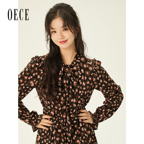 Oece复古淑女碎花连衣裙气质裙子