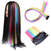 挂耳染彩色接发片儿童假发片女直发片无痕接发渐变色彩虹卡子美发