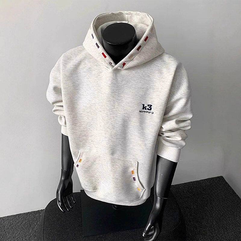 刺绣连帽500g白花灰色冬季美式重磅男卫衣慵懒外套青少年hi潮牌cc