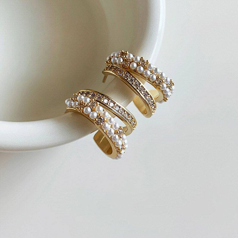 小众锆石电镀耳饰耳钉真金14k设计感气质耳环圆形轻奢珍珠高级感