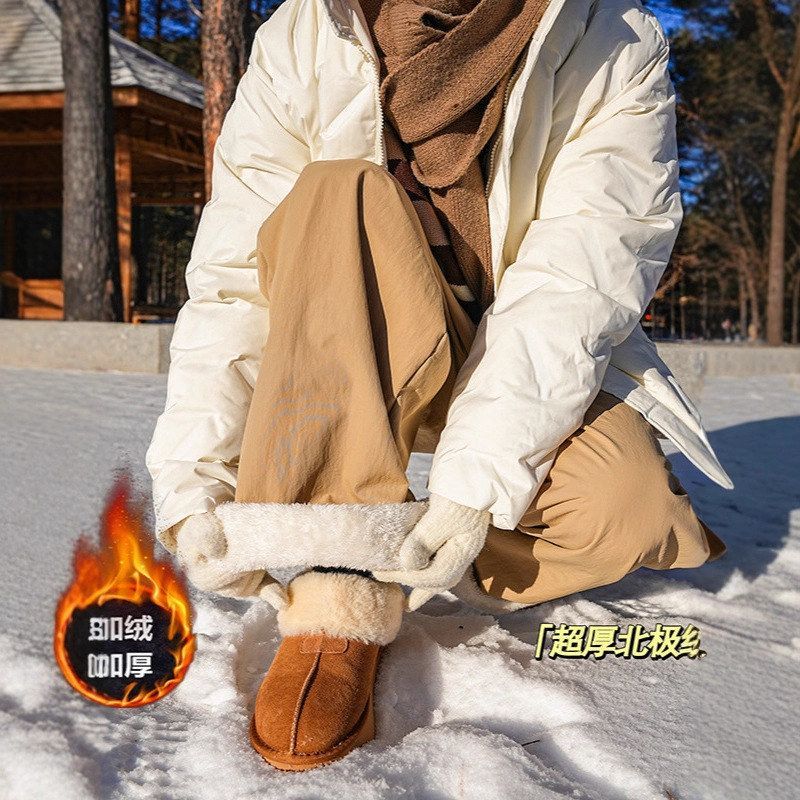 直筒裤子三防羊羔绒裤户外加厚