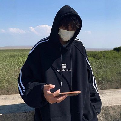 条纹杠秋冬季新款复古连帽重磅