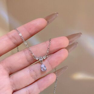 水滴设计吊坠配饰锆链小众时尚项链钛钢闪气质锁骨女百搭通情精致