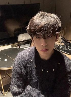 anfit水貂美式黑色cle毛衣潮牌针织衫男钉珠马海毛冬季慵懒外套毛