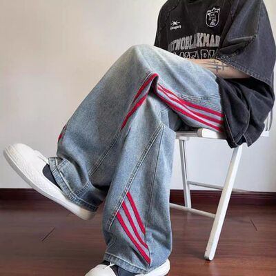 长裤子多巴胺百搭高街条纹潮牌