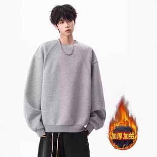 太空棉冬季 潮牌美式 boxy拼接男卫衣 圆领新款 外套休闲重磅宽松短款