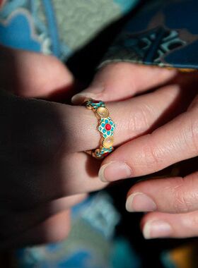 开口高级感时尚手饰戒18花朵真金