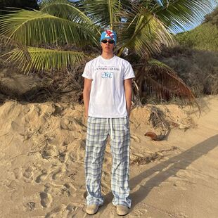 宽松美式蓝长裤慵懒阔裤anfit日常休闲格子直筒le北卡c四季男百搭