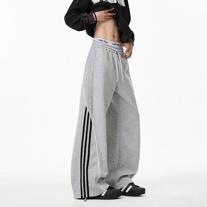 长阔腿leanfit宽松百搭男运动裤子卫裤美式c潮牌新款条纹休闲直筒