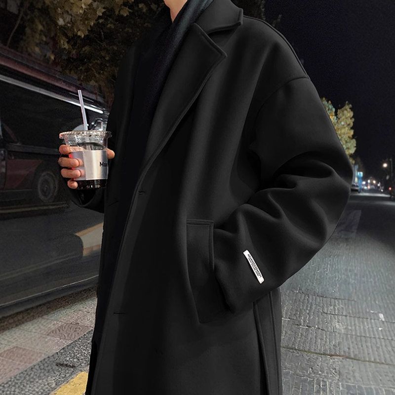 痞帅中长款尔比谢呢子呢大衣风衣