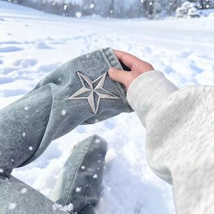 修身星星男款刺绣高街vibe裤子蓝色冬季牛仔裤直筒微喇裤春秋美式