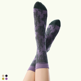 袜say 复古春夏薄中筒袜女潮百搭无骨袜子亮光丝透气花纹亮光丝袜