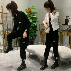 2023年春秋新款减龄洋气休闲时尚黑色女士两件套韩版显瘦气质长袖