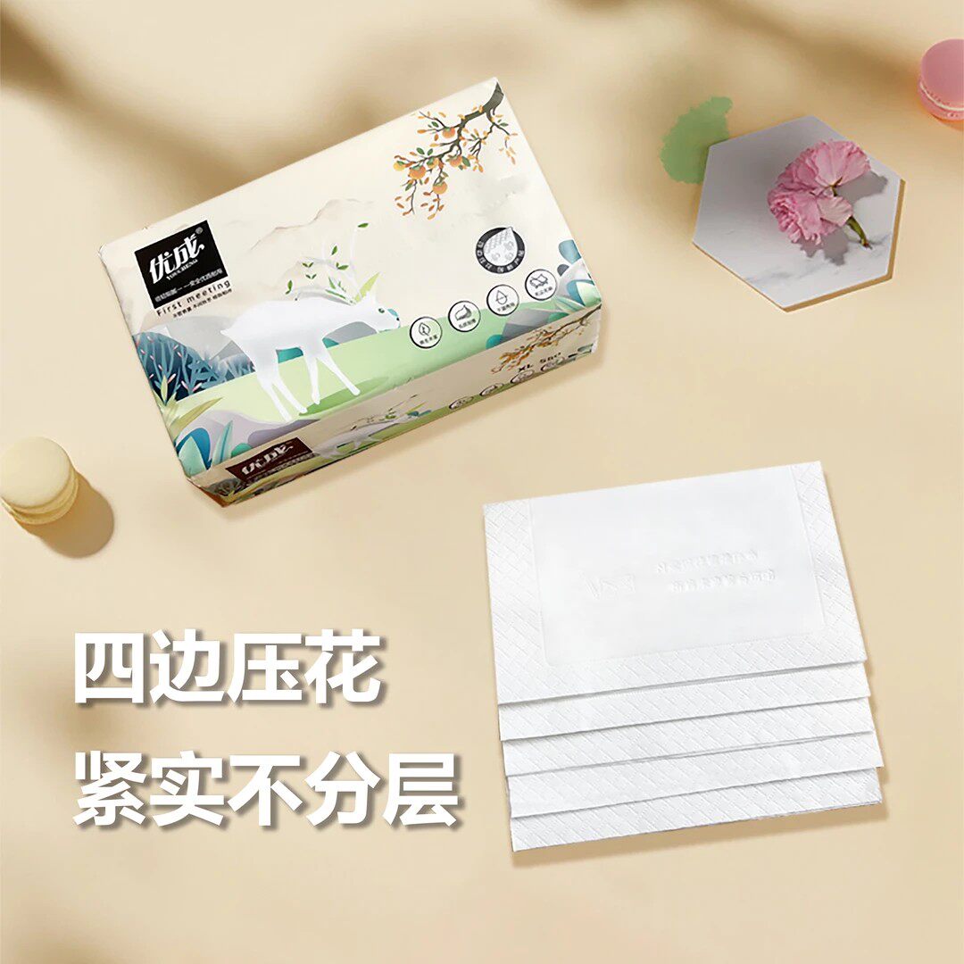 优成柿柿如意抽纸5层加厚可湿水面巾纸餐巾纸家庭亲肤原木卫生纸图片
