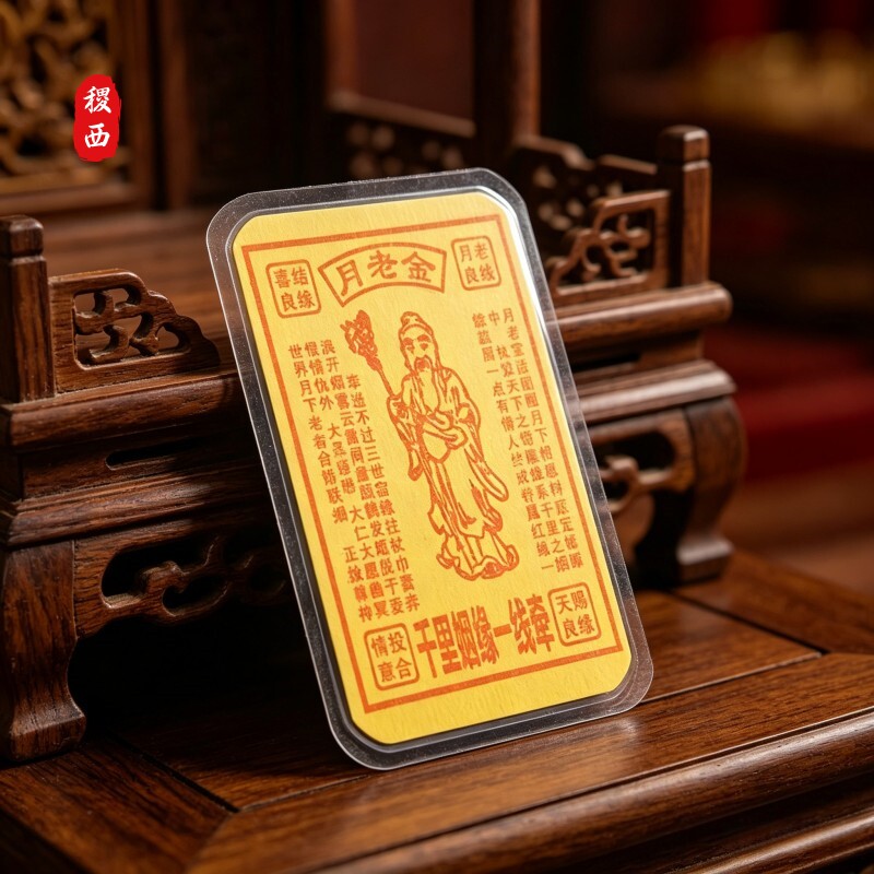 [先生·荐]月老姻缘神像随身卡红线绳供奉招桃花护身卡手机贴摆件