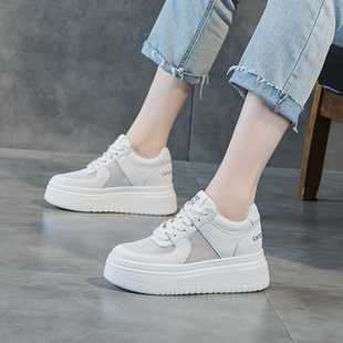 内增高网鞋女士小白鞋2024夏季新款百搭厚底松糕跟网面透气休闲鞋