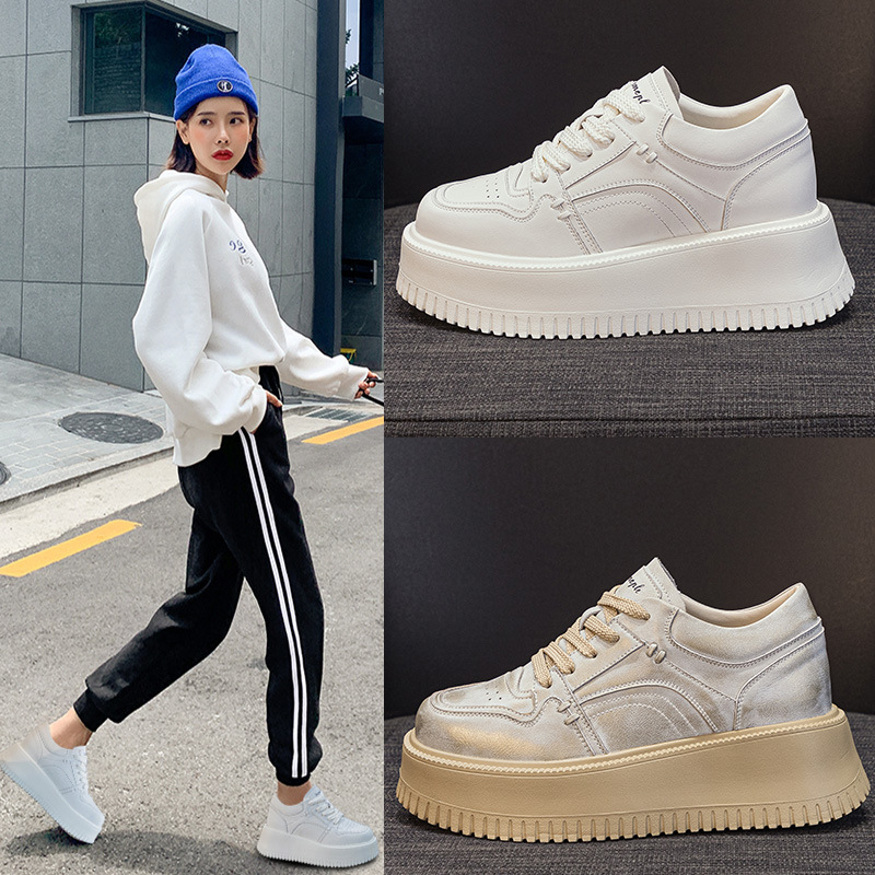 显高圆头小白鞋真皮百搭板鞋