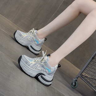 内增高松糕鞋小个子女夏天搭裙子的鞋子显高休闲网面老爹鞋运动鞋
