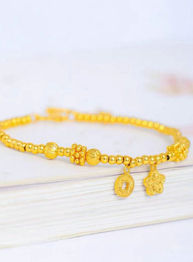 越南沙金五星钱币转运珠手链女久不掉色镀金圆珠串珠手饰女生手链