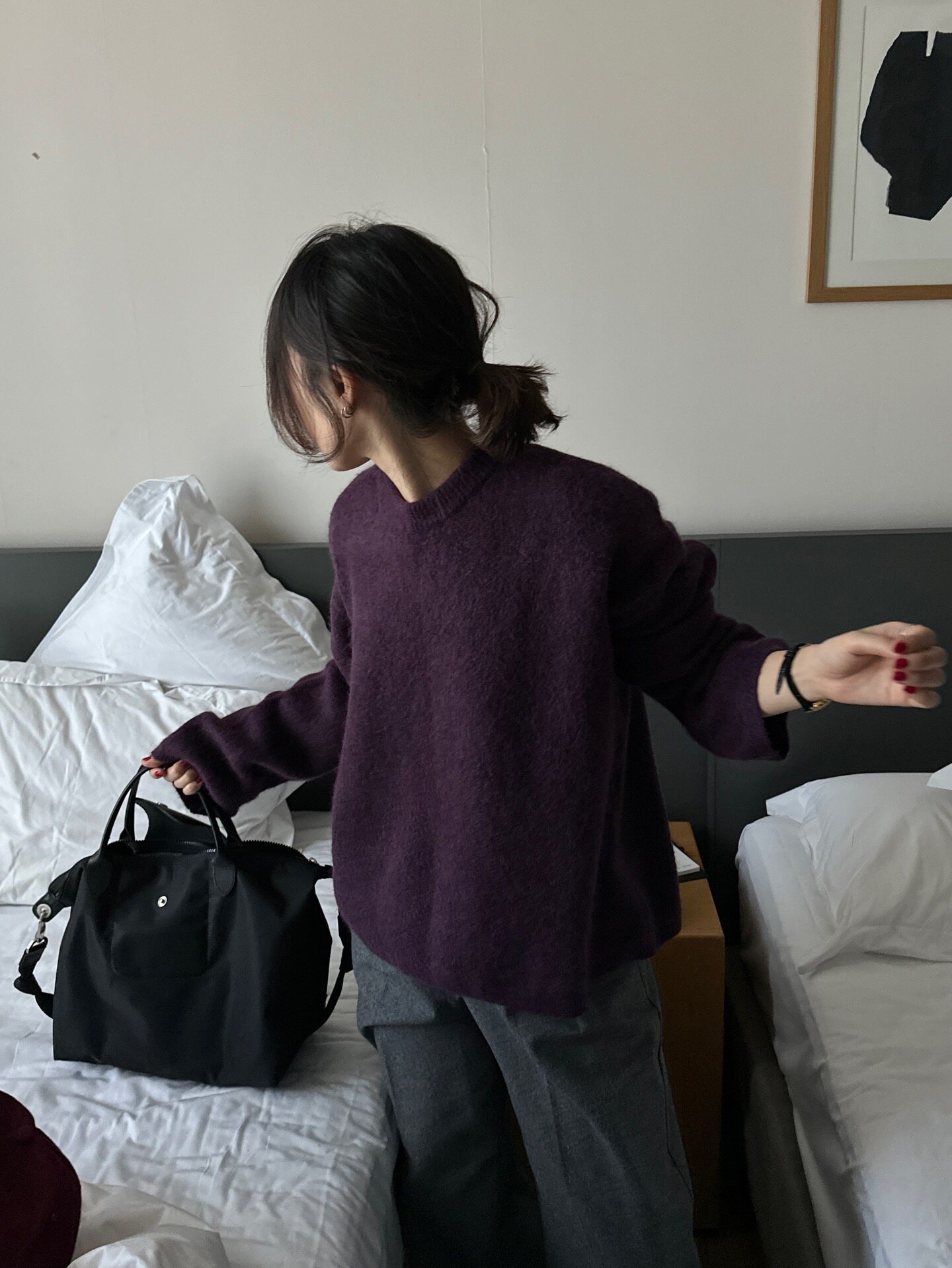26春季紫色复古毛衣宽松慵懒风绒感保暖针织衫紫色厚羊毛上衣女