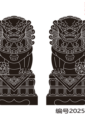 狮子线刻新款2025001墓碑雕刻矢量图影雕设计线描文泰AC6喷砂精雕