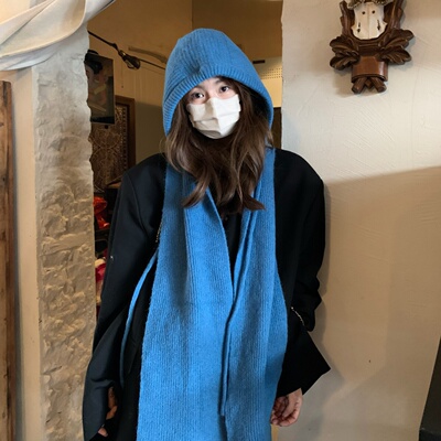 GREENHOUSES韩系ins针织帽子围巾一体二件套新款百搭毛线护耳防寒