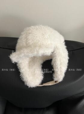 毛绒纯色加厚雷锋帽子女冬季韩国ins保暖护耳加绒滑雪防风飞行帽